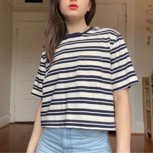 navy blue & white striped boxy pocket tee 📹